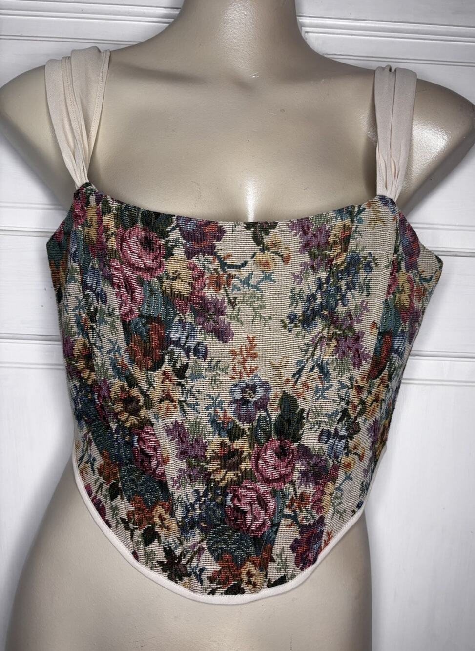 Altar’d State Floral Tapestry Corset Bustier Crop Top Size Medium Multicolor